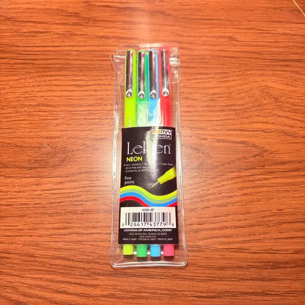 Lepen Neon Marvy Uchida Set Of 4 Pen New Opened Box Tested